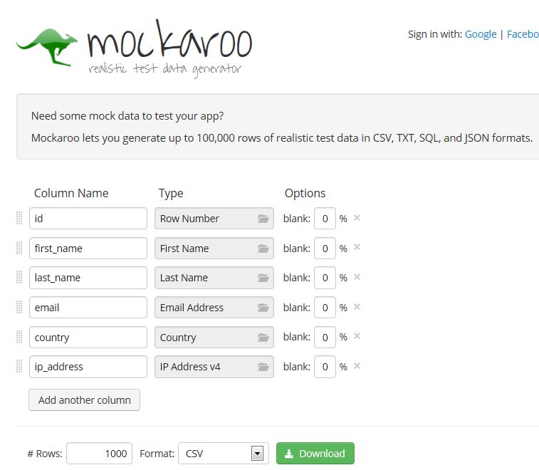 Mockaroo Test Data Generator