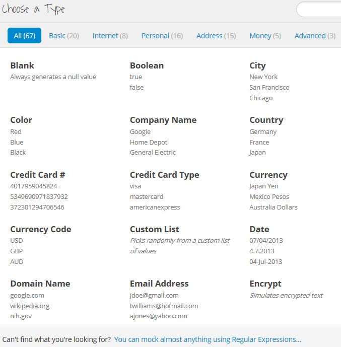 Data Type from Mockaroo