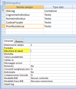 Maschera di input in Access
