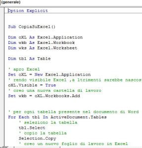 Copiare tabelle da Word a Excel con una macro