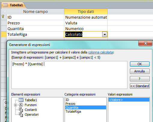 Campo calcolato in tabella Access
