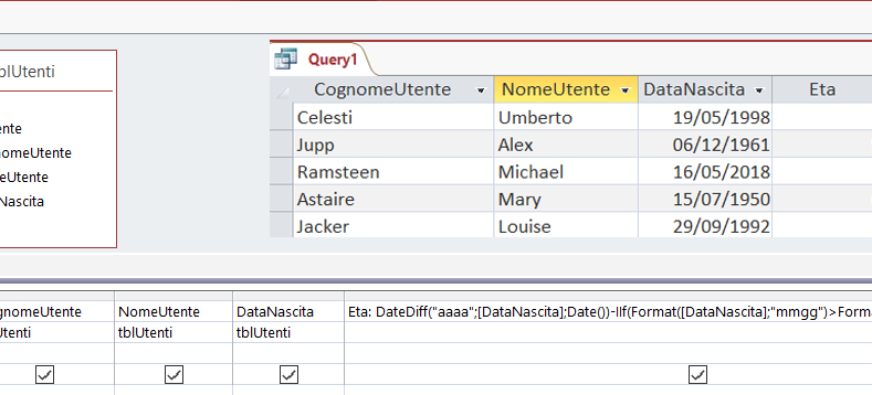 Query Calcolo Età